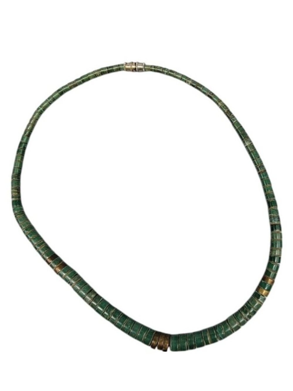 Vintage Southwestern Green Turquoise Heishi Disc Bead Necklace 16" 1970s - Picture 15 of 15